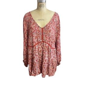 Romantic Gypsy red floral tiered long sleeve blouse